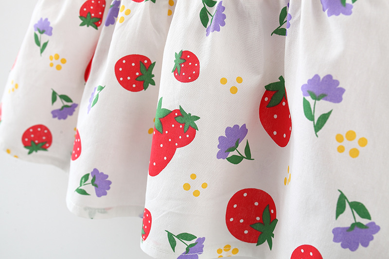 Vestido para niña con estampado de fresas y lazo, ropa de playa para bebé, sombrero incluido_voghion.com