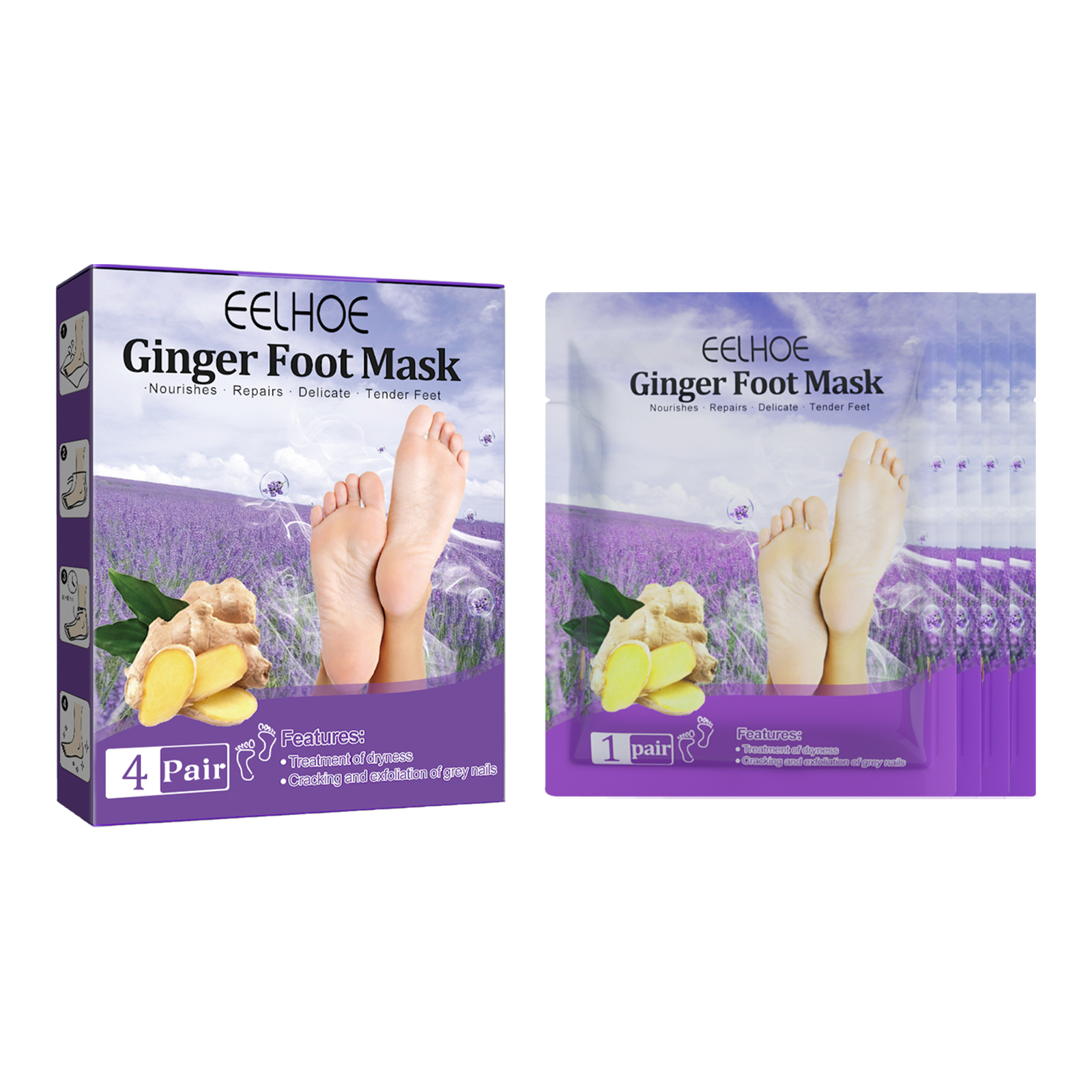 EELHOE Ginger Foot Mask (Box) Foot Moisturizing, Nourishing, Rejuvenating, Exfoliating, Removing Dead Skin, Dry And Cracked Skin Care Foot Mask_voghion.com