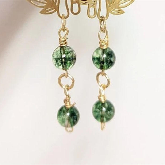 Gioielli e accessori Orecchini pendenti con perline di quarzo fantasma verde fungo_voghion.com