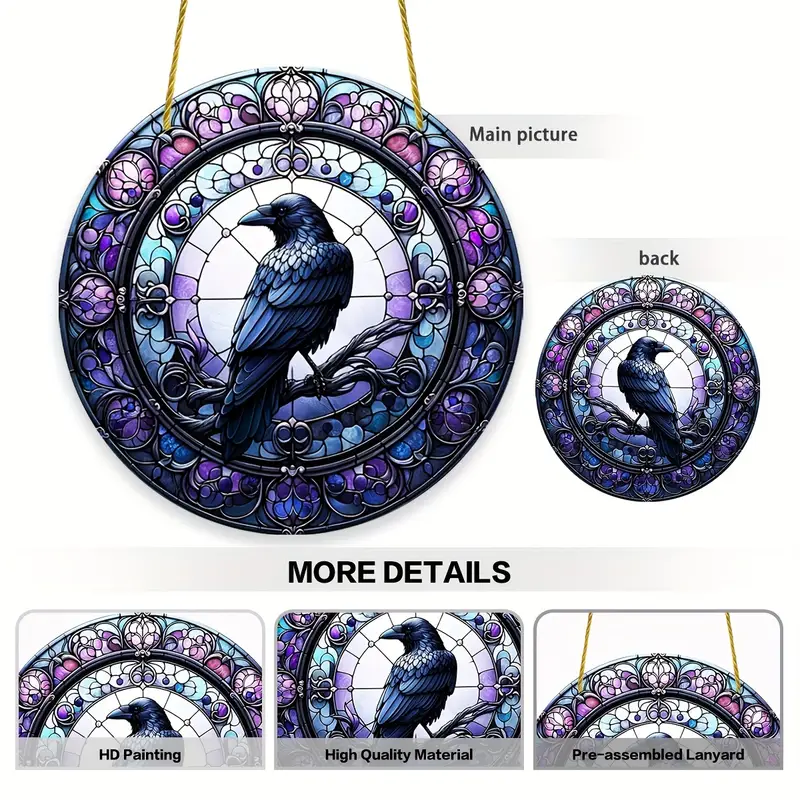 Raven In Tophat Suncatcher - 8" Whimsical Acrylic Art. Gothic Farmhouse Decor For Porch Or As A Quirky Gift._voghion.com