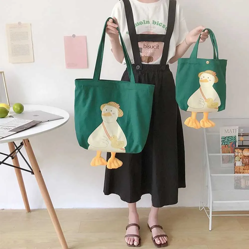 Neue warme Shopper süße Ente Papier Box Druck Casual Kai Baumwolle Canvas Einkaufstasche Y241109_voghion.com
