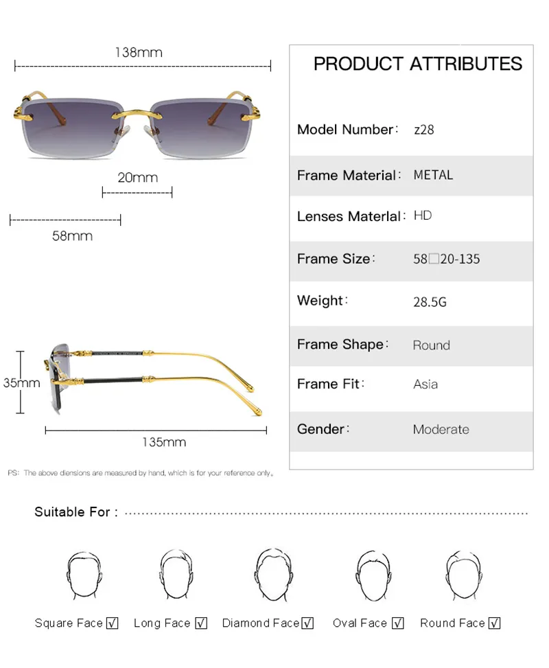 Lunettes de soleil pour hommes, nouvelle monture sans monture, coupe diamant, mode ins net rouge, les mêmes lunettes de soleil peuvent être assorties à la myopie en gros_voghion.com