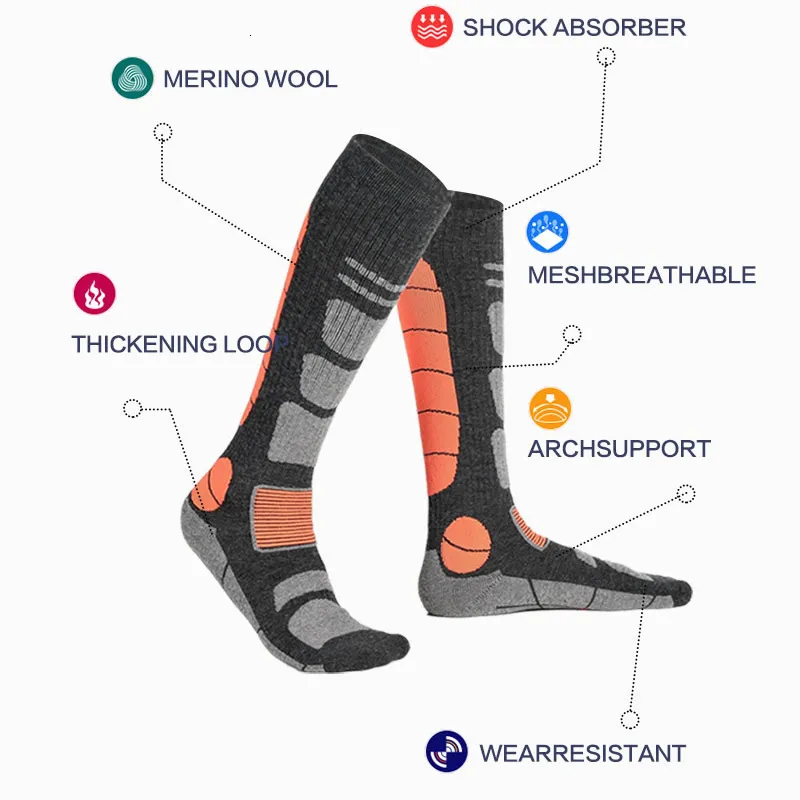 Calcetines de esquí de lana merino para hombre, para deportes de invierno, snowboard, ciclismo, senderismo, esquí, calcetines térmicos hasta la rodilla para hombre y mujer 230322_voghion.com
