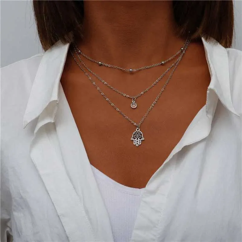 Collane Vintage Multistrato Ritratto Moneta Luna Hamza Bracciale Donna Boemia Elefante Cuore Ciondolo Collana_voghion.com