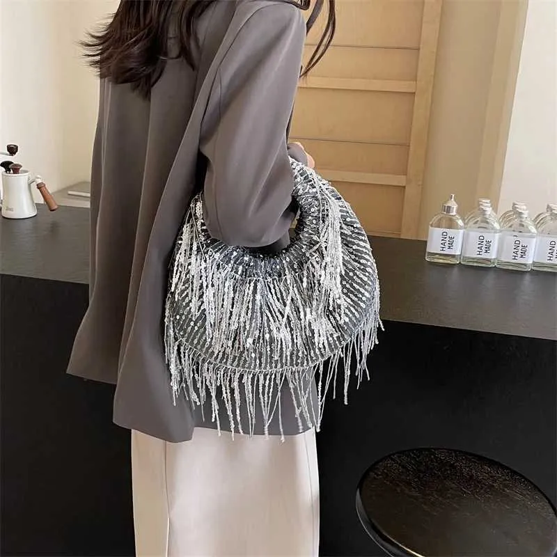 Borsa a tracolla con paillettes da donna elegante borsa a mano_voghion.com