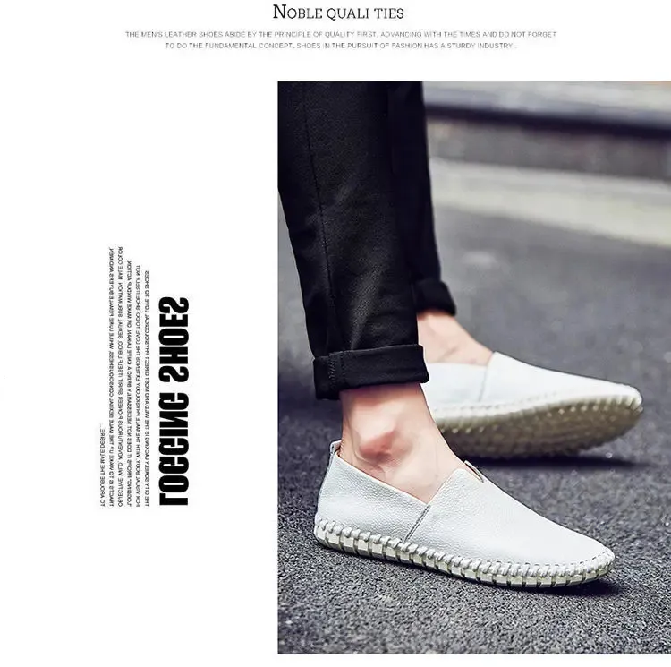 Grande taille 48 49 en cuir véritable plat hommes blanc doux espadrilles décontractées mâle confortable marche conduite chaussures mocassins mocassins_voghion.com