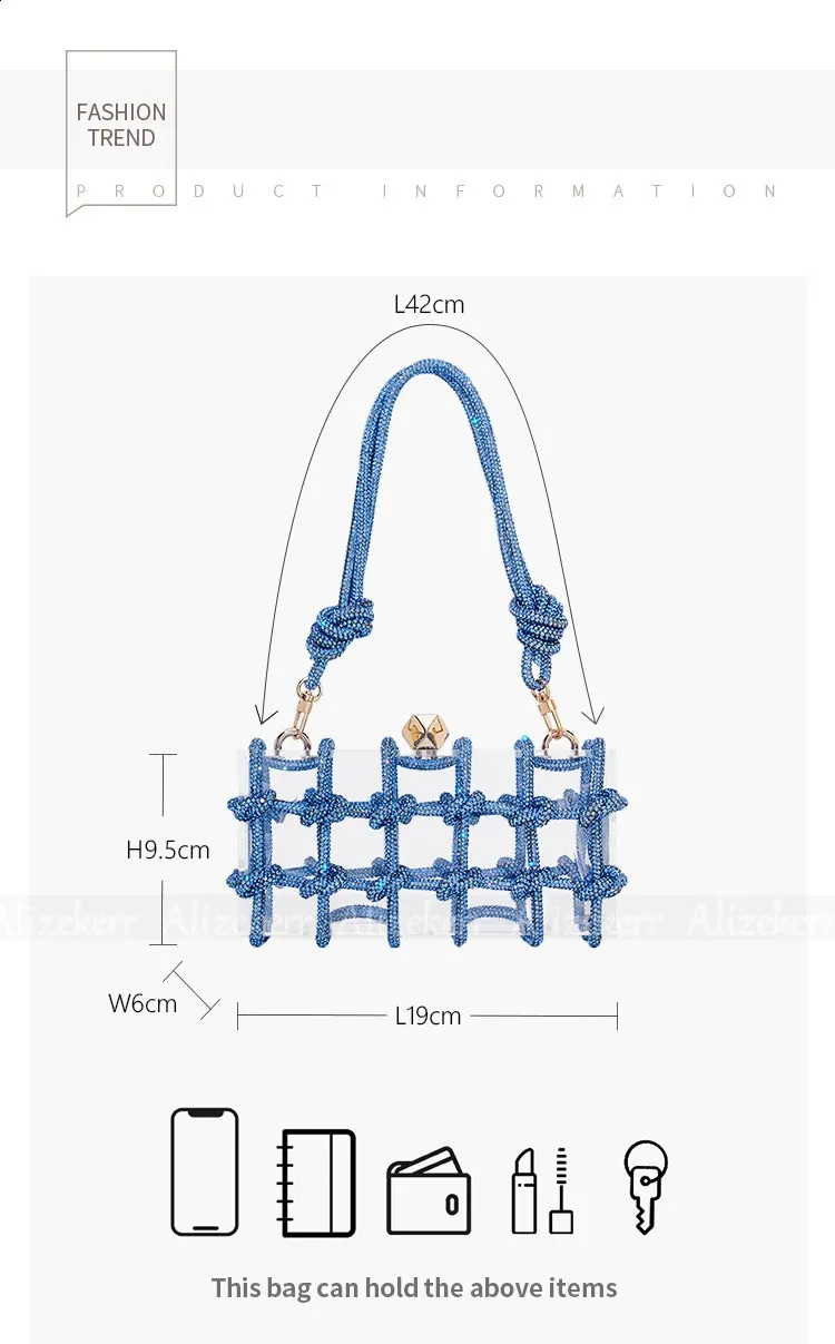 Bolsos de mano de noche con caja de acrílico transparente Dia para mujer, bolsos de mano y carteras de mano con cuerda anudada tejida, para bodas y fiestas_voghion.com