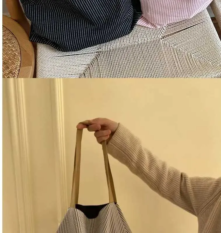 Borsa a tracolla semplice a righe in tela con design a doppio strato, grande capacità, pieghevole, da viaggio sC241031_voghion.com