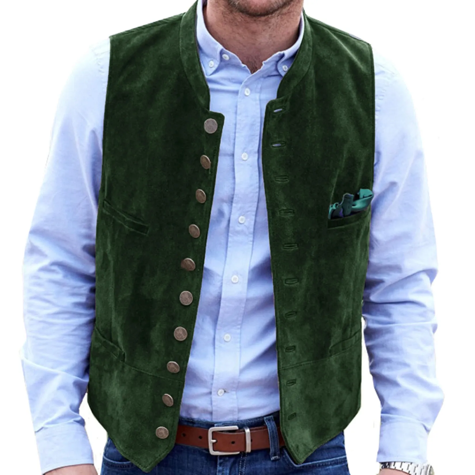 Herren Weste Aus Wildleder Slim Fit Einreiher Business Weste_voghion.com