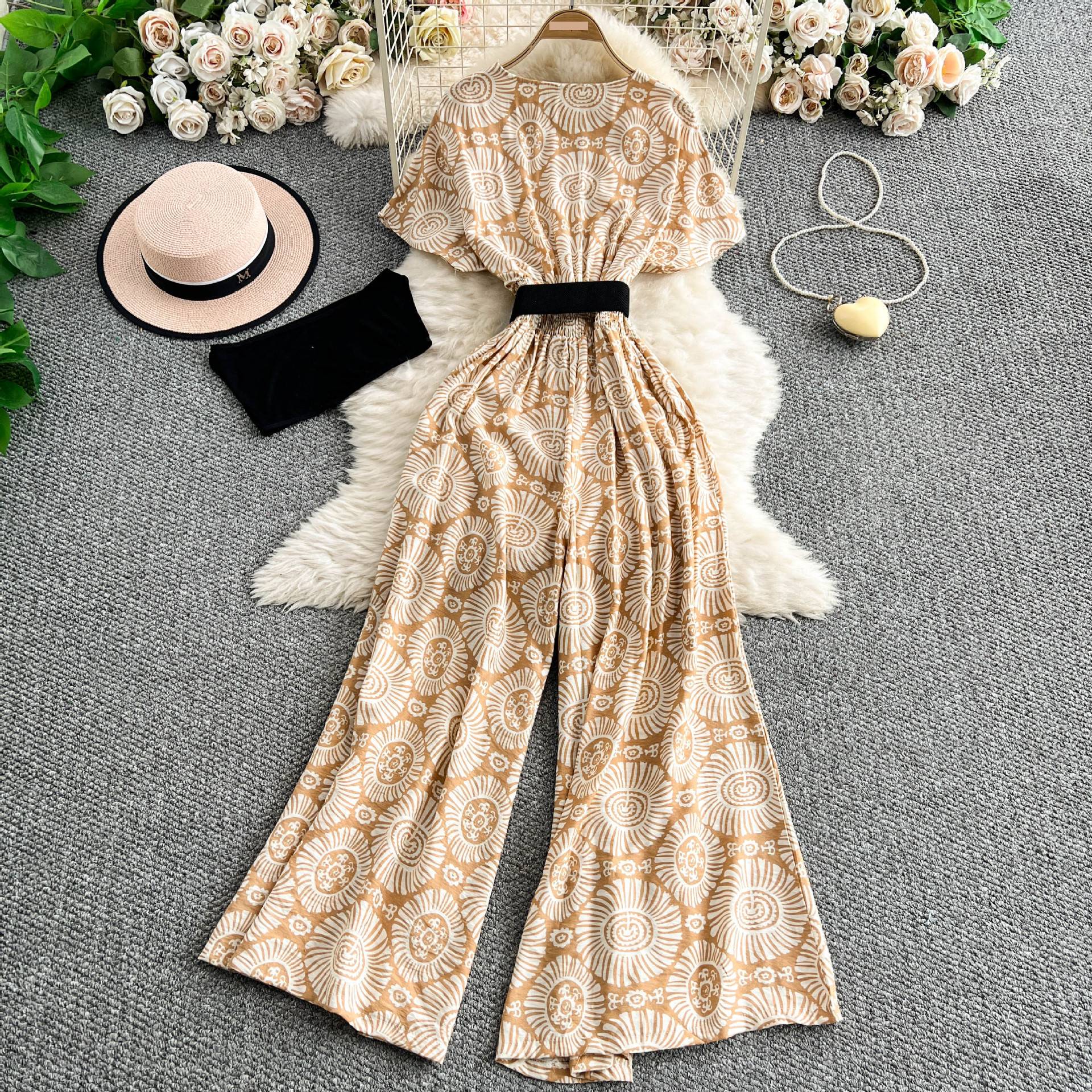 Elegant Women's Strapless V Neck Wide Leg Jumpsuit For Summer_voghion.com