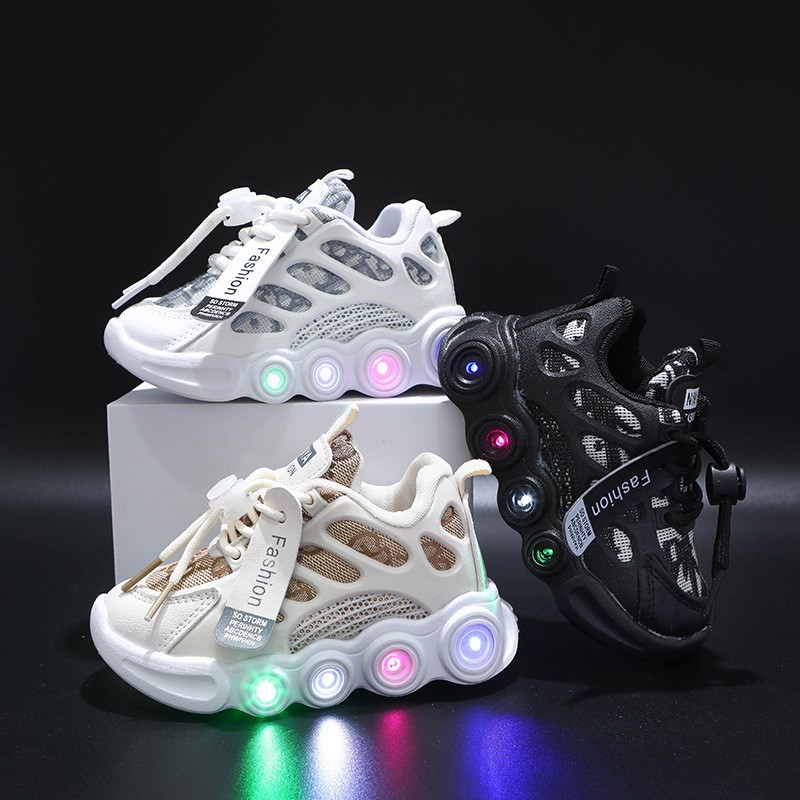 Mother & Kids shoes light-up boys and girls baby light-up sports shoes breathable mesh shoes toddler shoes 1-3 years old 2 trendy soft bottom spring