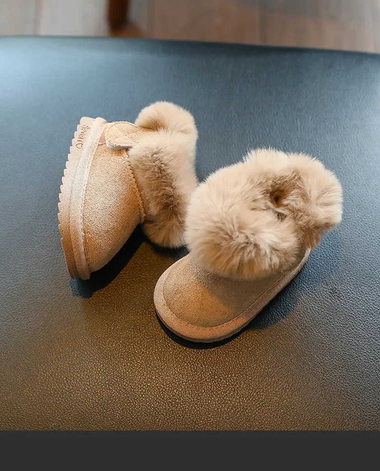 Scarpe invernali per bambini, solide, calde, in peluche, per neonati, da esterno, casual, da neve, morbide e antiscivolo, in pelliccia, in pelle scamosciata_voghion.com