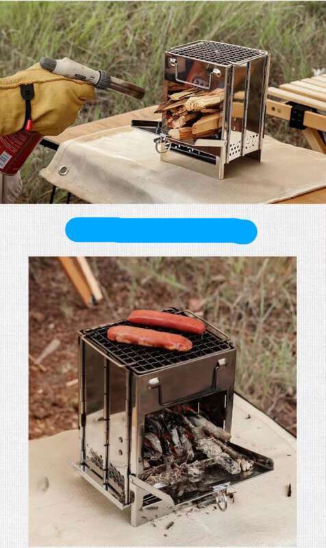 Grătar portabil pentru camping în aer liber, cu cărbune, din oțel inoxidabil, rezistent la vânt, multifuncțional, mobil, mic_voghion.com
