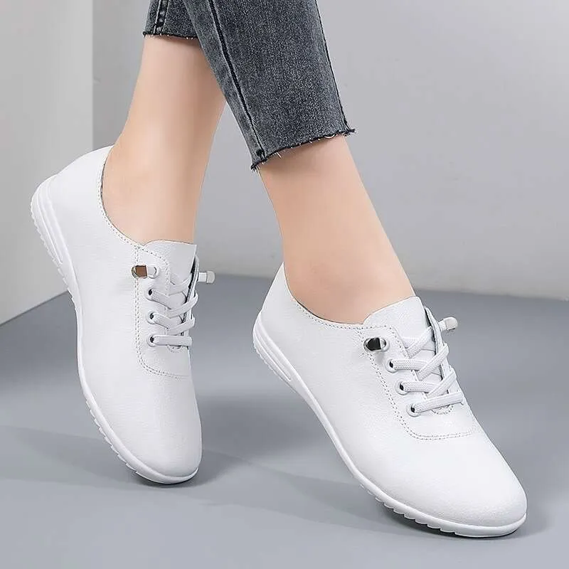 Spring New Leather Small White Women Flat Slip-on Lazy Soft Sole Casual Single Shoes 456_voghion.com