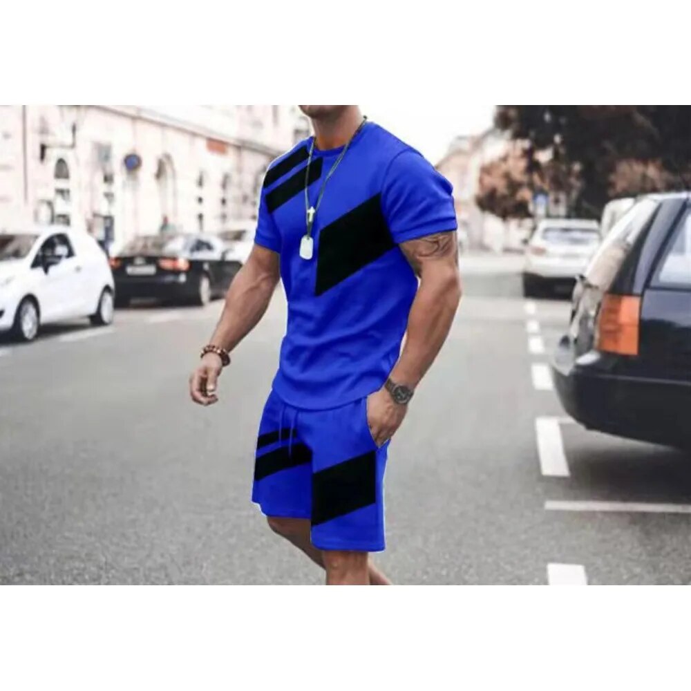 Herren 3D Kurzarm Set Sommer Fitness Sport Trend Locker Mode Lässig Rundhals T-Shirt_voghion.com