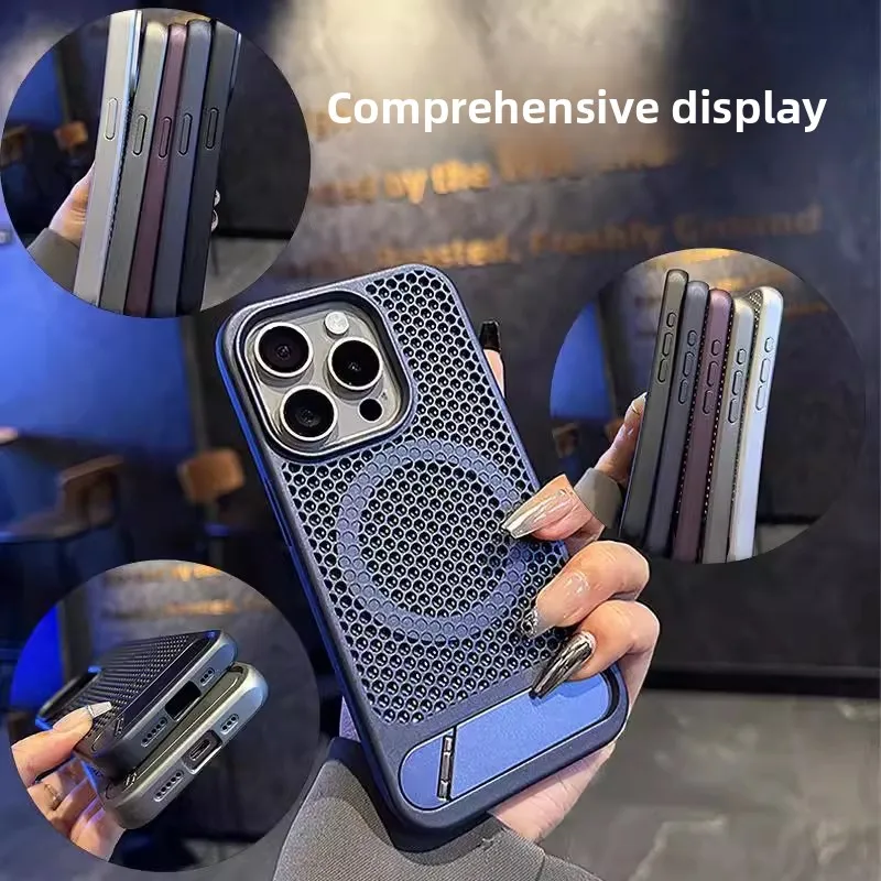 Firm Support Magnetic Case Honeycomb Air Flow Cooling Foldable Stand Wear Proof All IPhone Compatible Shell_voghion.com