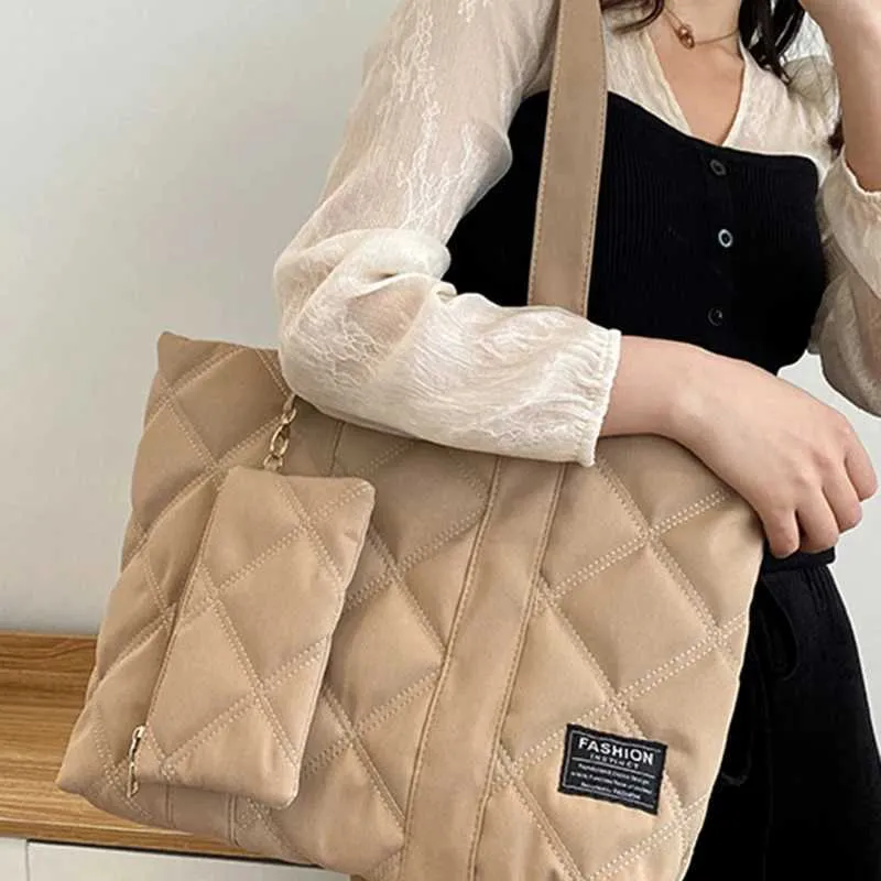 Damen Handtasche Herbst/Winter Mode Rhombus Space Cotton Anzug Schultertasche Große Kapazität Einfarbig All-Match_voghion.com