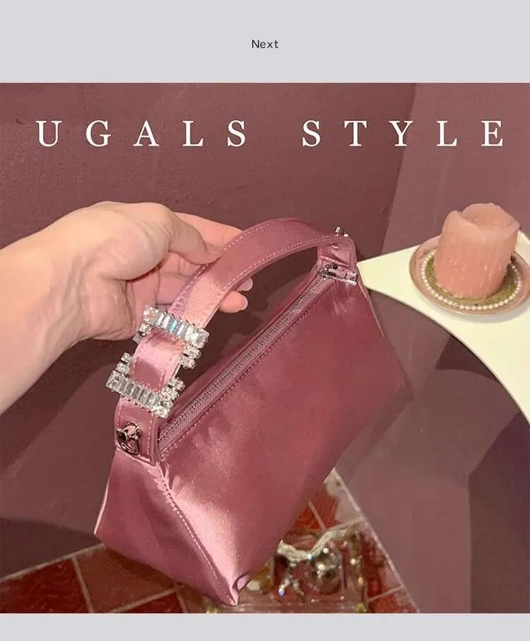 Moda Satin Square Glitter Rhies Dia Sera Donna Borsa a mano Festa di nozze Pochette Borsa a tracolla Street Dressing_voghion.com