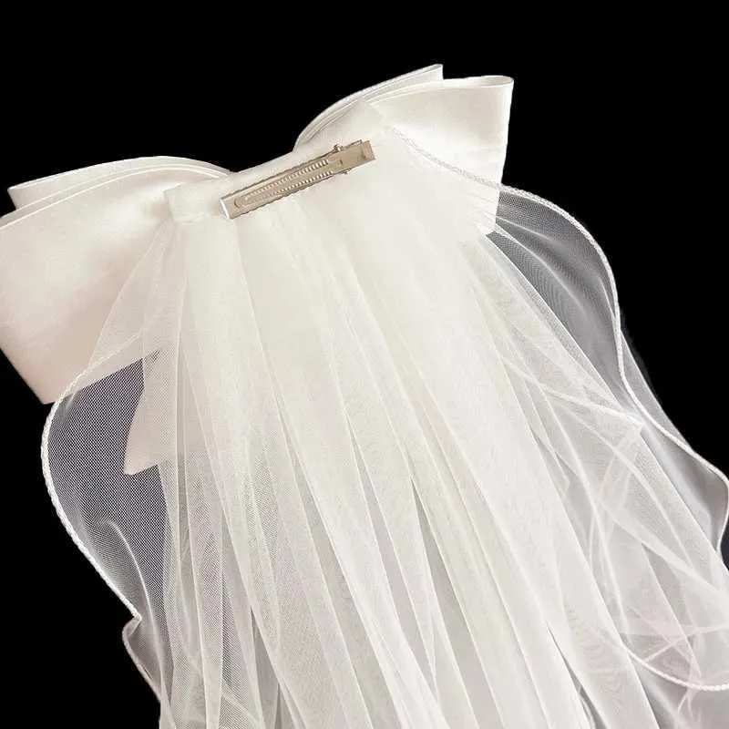 Hair Jewelry Short Small Head Veil Bow Fluffy Yarn Bride Wedding hair accessories_voghion.com