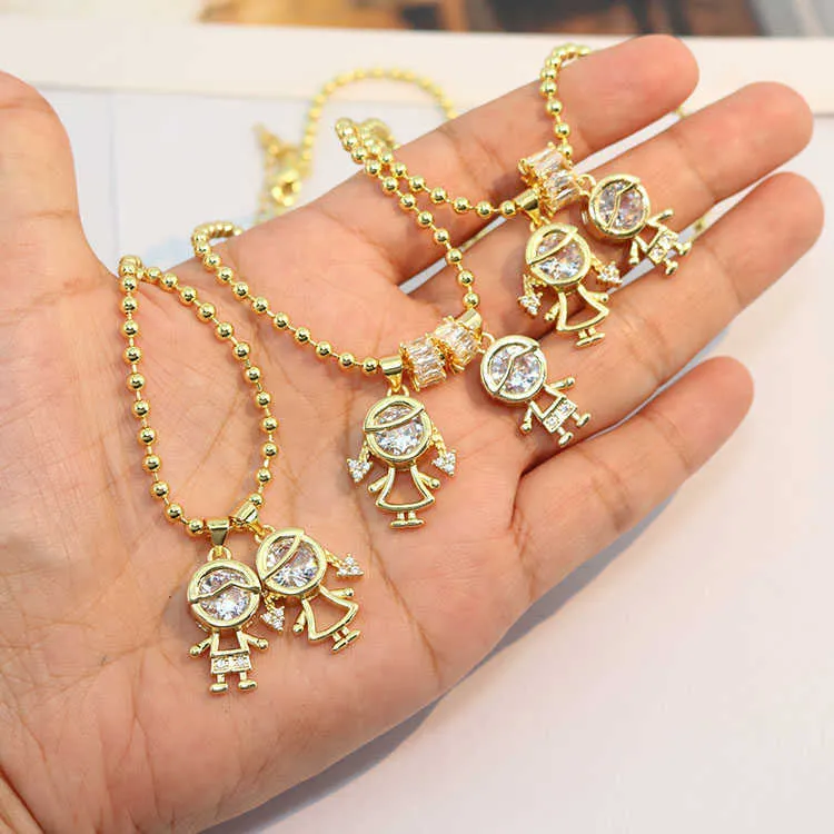 NZ1428 Collier délicat plaqué or avec micro pavé de zircons cubiques pour garçon et fille, pendentif à breloque pour enfants, chaîne à billes_voghion.com