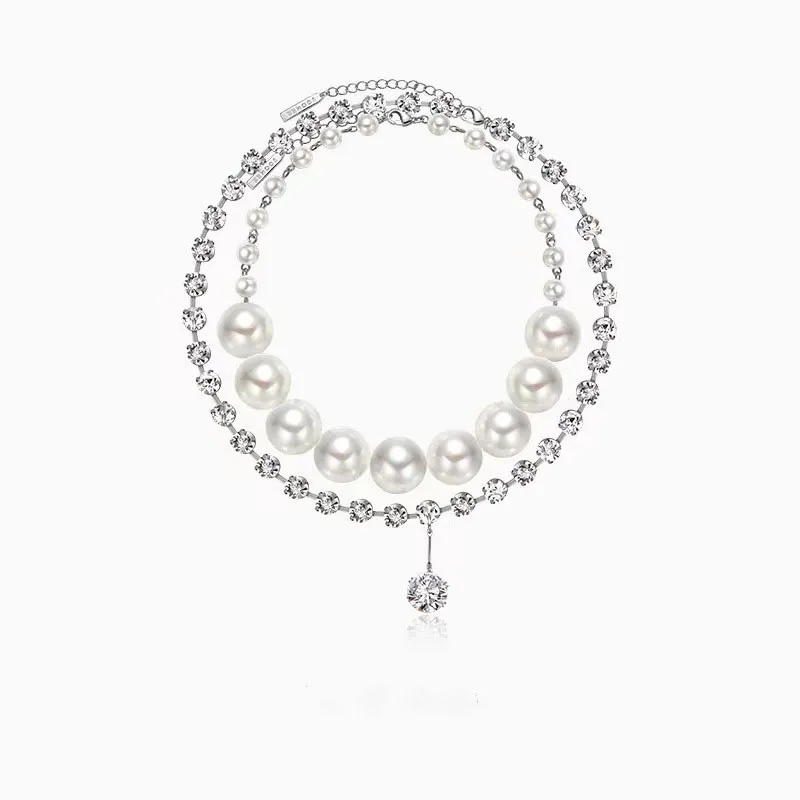 Collier avec pendentif en perles de zircon pour femmes et filles, chaîne en argent plaqué, bijoux tendance, cadeau de fête, style 2023, CN23_voghion.com