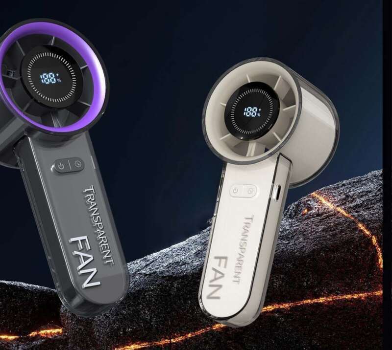 Kézi integrált intelligens digitális kijelzős ventilátor, kültéri hordozható, nagy sebességű kis szélágyú, mini USB töltés,_voghion.com