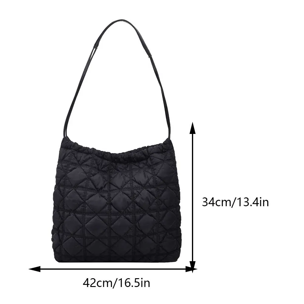 Damen Dia Gesteppter Eimer Große Kapazität Plissee Wolke Kordelzug Unten Hobo Gepolsterte Schulter Herbst Winter Tasche_voghion.com