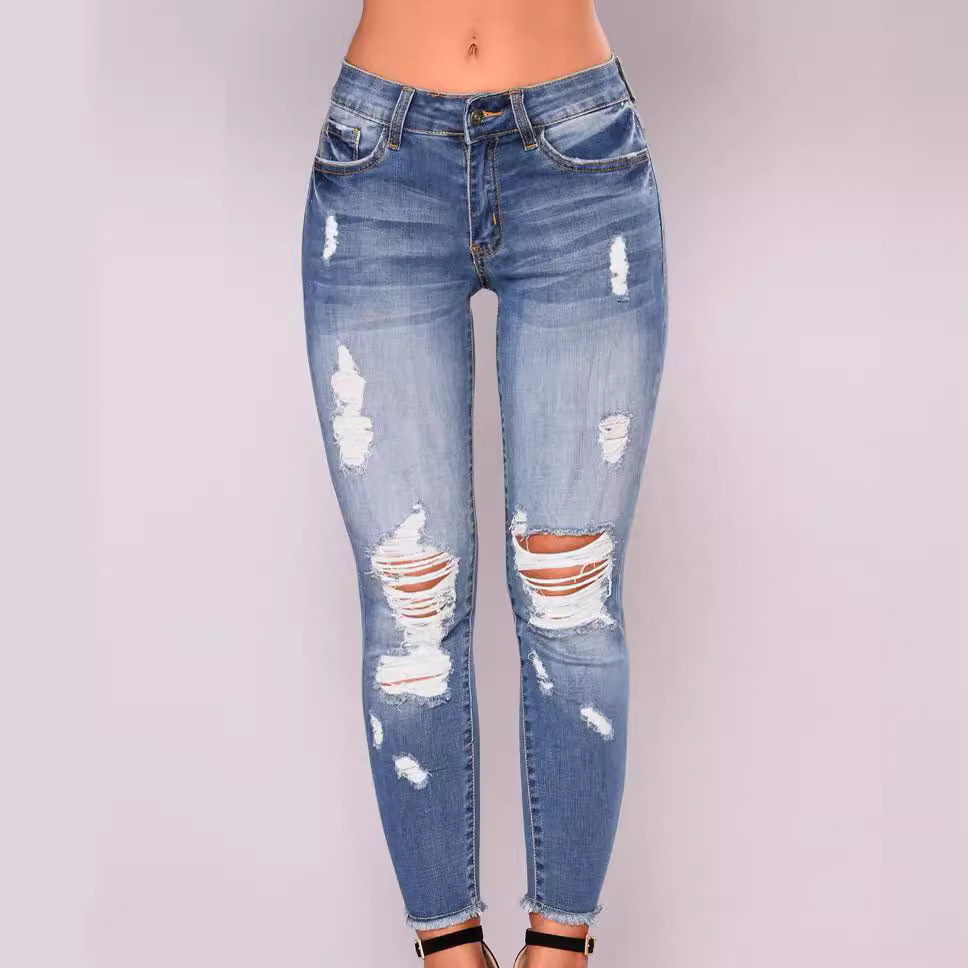 Women's Clothing Elastic Slim Fit Ripped Skinny Jeans For Women