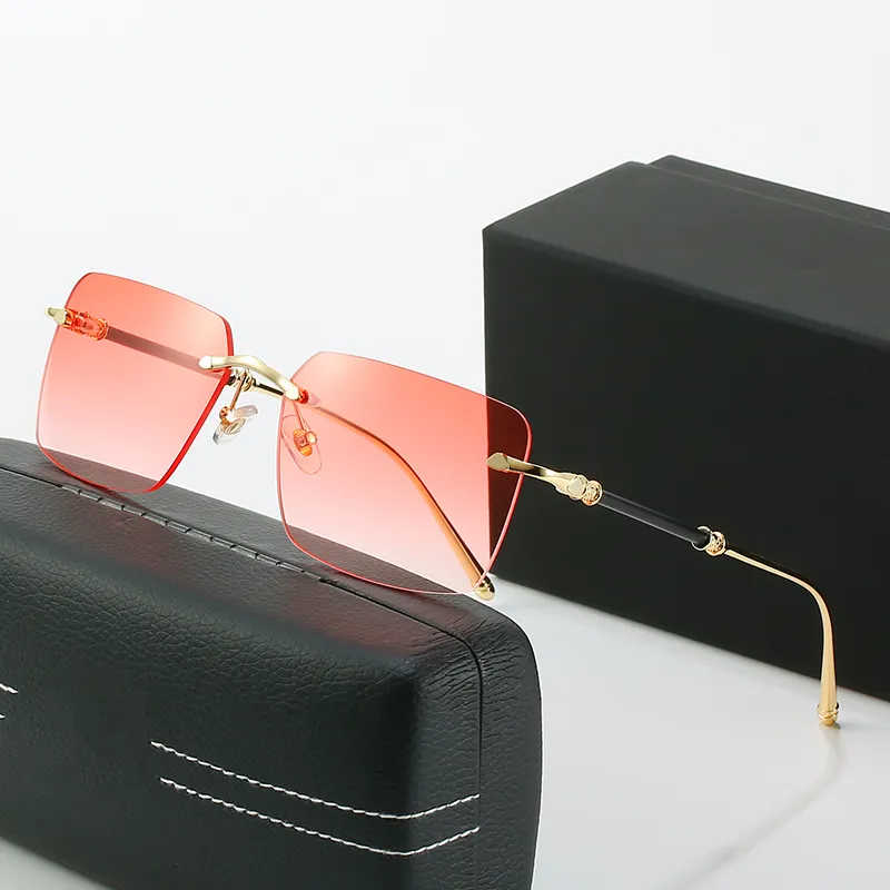 Rimless Square Sunglasses For Men Designer Luxury Gradient Blue_voghion.com