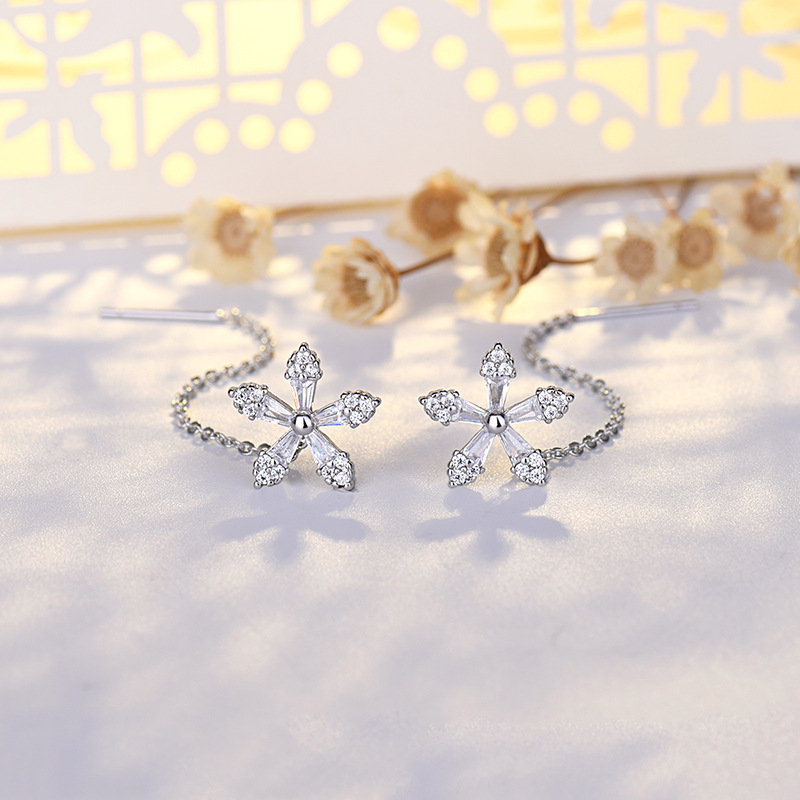 Long Crystal Flower Tassel Earrings In S925 Sterling Silver Plated_voghion.com