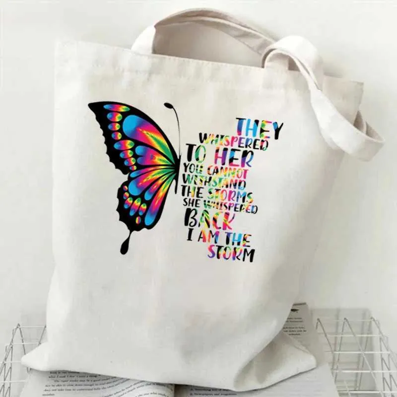 Dragoy Whisper Words of Let It Be Print Canvas Tote Wen Studenten-Einkaufstasche Y241109_voghion.com