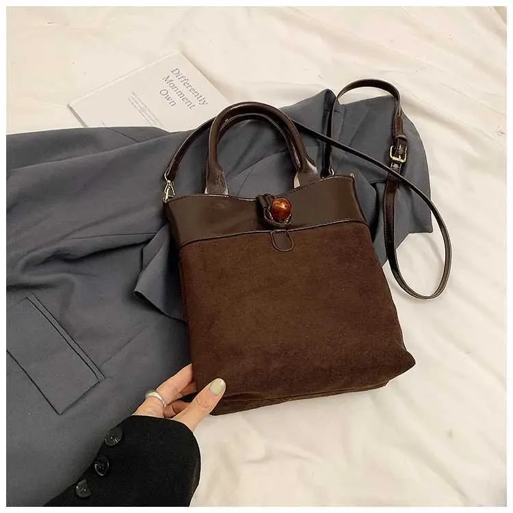 Stylish Women's Suede Patchwork Crossbody Shoulder Handbag Set_voghion.com