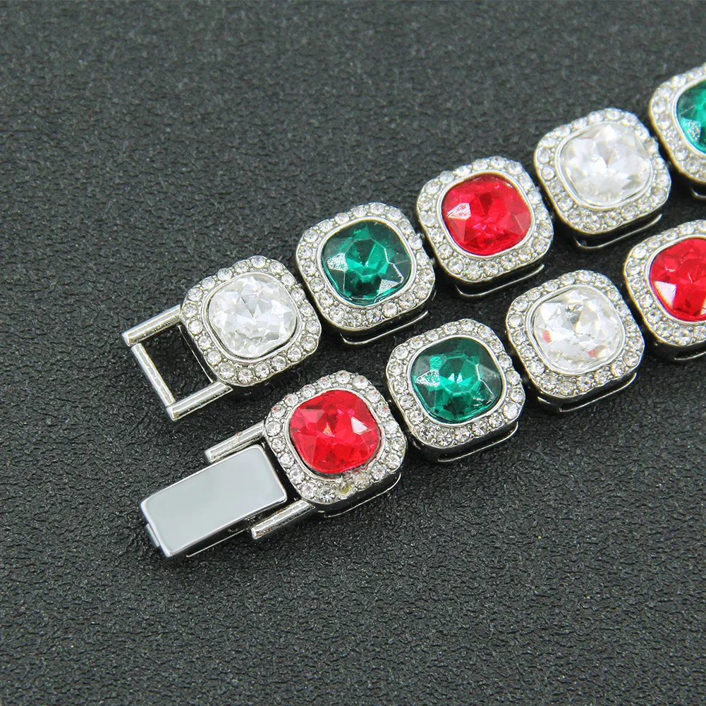 Chains Hip Hop Square Colorful Rhinestones CZ Tennis Chain Choker Necklace Male Femalebling Punk Bracelet Jewlery Couple_voghion.com