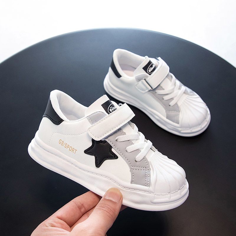 Children's shell head dissoing boys little white sneakers 2024 spring and autumn new girls leather sports board shoes_voghion.com