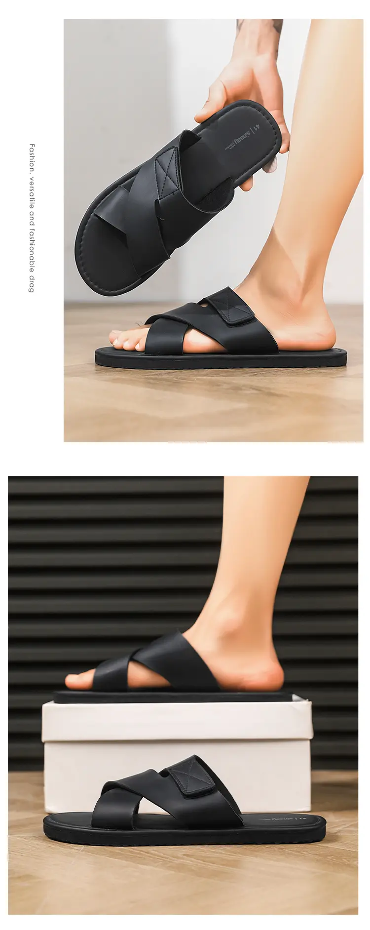 Men's Leather Texture Slippers Fashionable Versatile Home Shoes_voghion.com