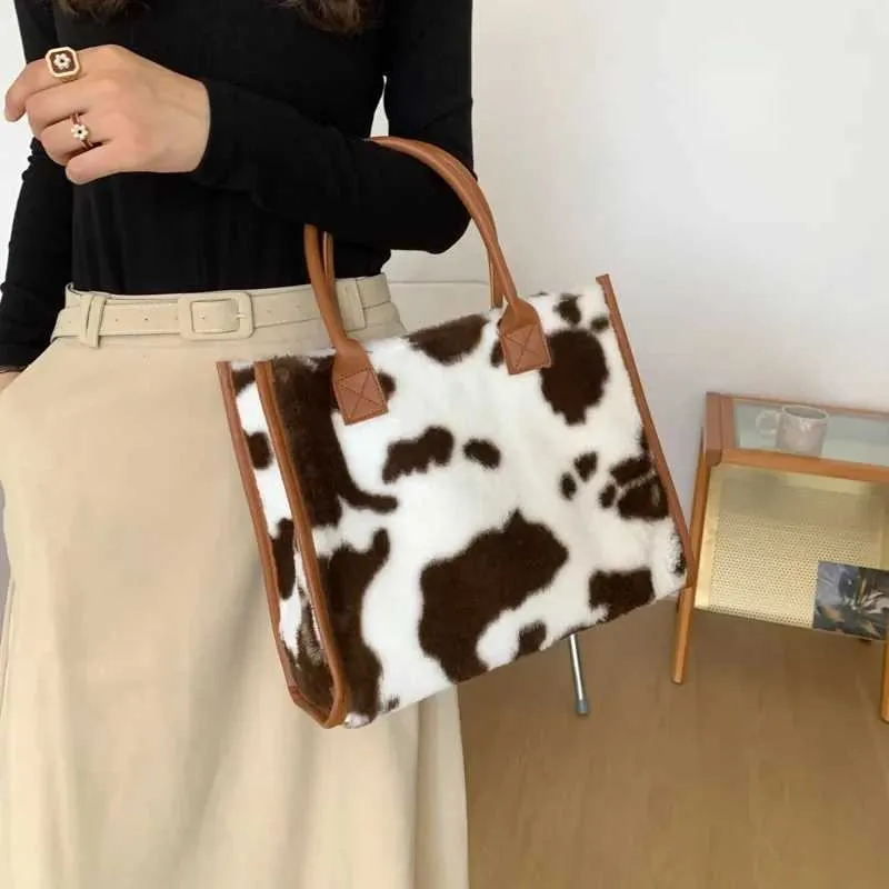 Leopardmönstrad handväska Modern för kvinnor Pendling Plyschväska Designerväskor Handväskor Bolsos De MujerC241031_voghion.com