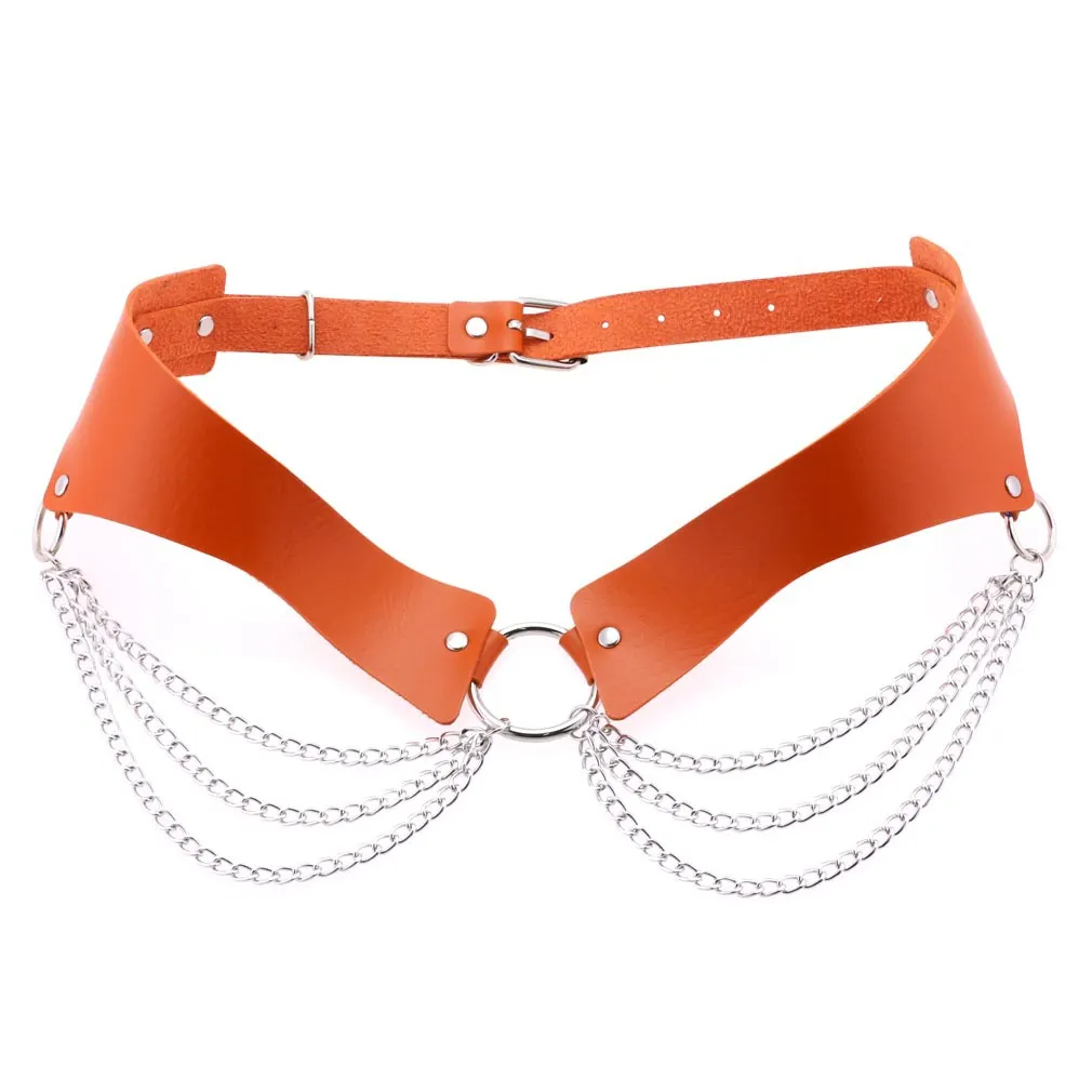 Cinto de corrente em pele pu para mulher estilo gótico punk_voghion.com