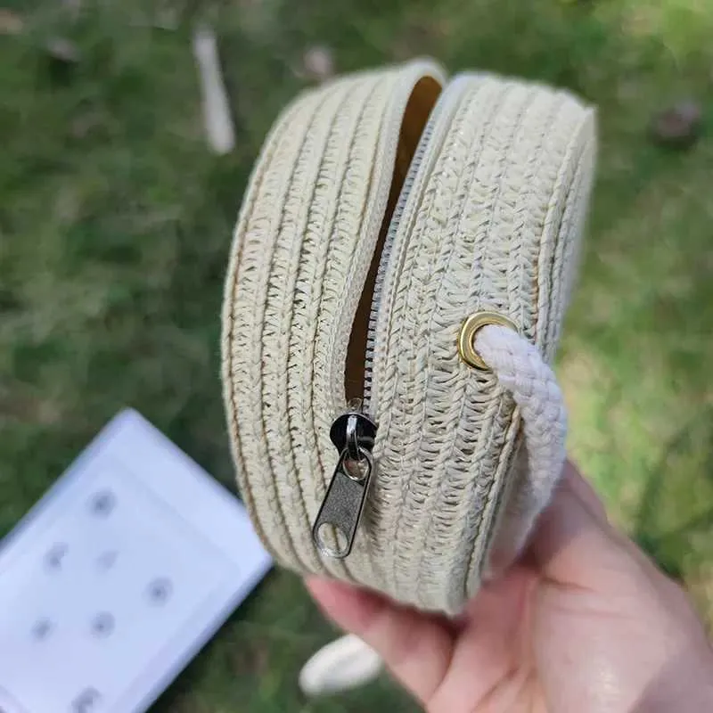 Moda Donna Ragazza Rotonda Borsa da spiaggia estiva Borsa a tracolla intrecciata in rattan Borsa a mano Accessori in maglia C241210_voghion.com
