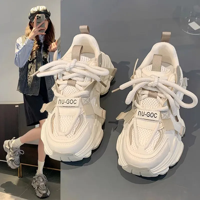 Womens Chunky Sneakers Spring Breathable Mesh Platform Sports Woman Fashion Lace Up Thick Sole Casual Shoes Mujer 240618_voghion.com