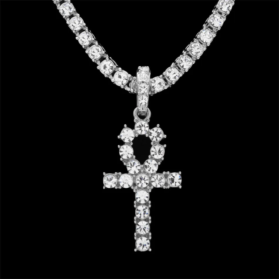 Collana con ciondolo in lega Hip Hop con ciondolo in argento Ankh egiziano, con cristallo Rhie, chiave della vita, croce egizia, catena_voghion.com