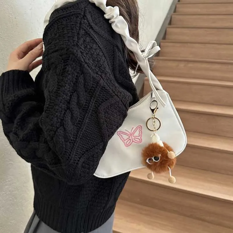 Cute Embroidered Bowknot Shoulder Bag Women Nylon Pleated Handbag_voghion.com