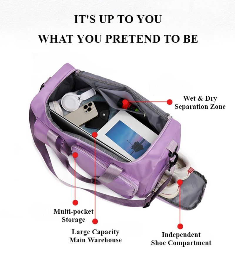 Große Kapazität Kurztrip-Tasche, Fiess-Tasche, Schwimmtraining, Yoga, Sport Trocken- und Nasstrennung, Mehrere Taschen,_voghion.com
