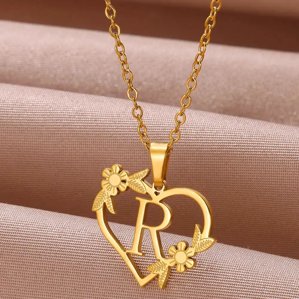 Anhänger Halsketten AZ Edelstahl Schmuck Initiale Herzanhänger geeignet für Frauen Liebeskette Anfangsbuchstabe_voghion.com