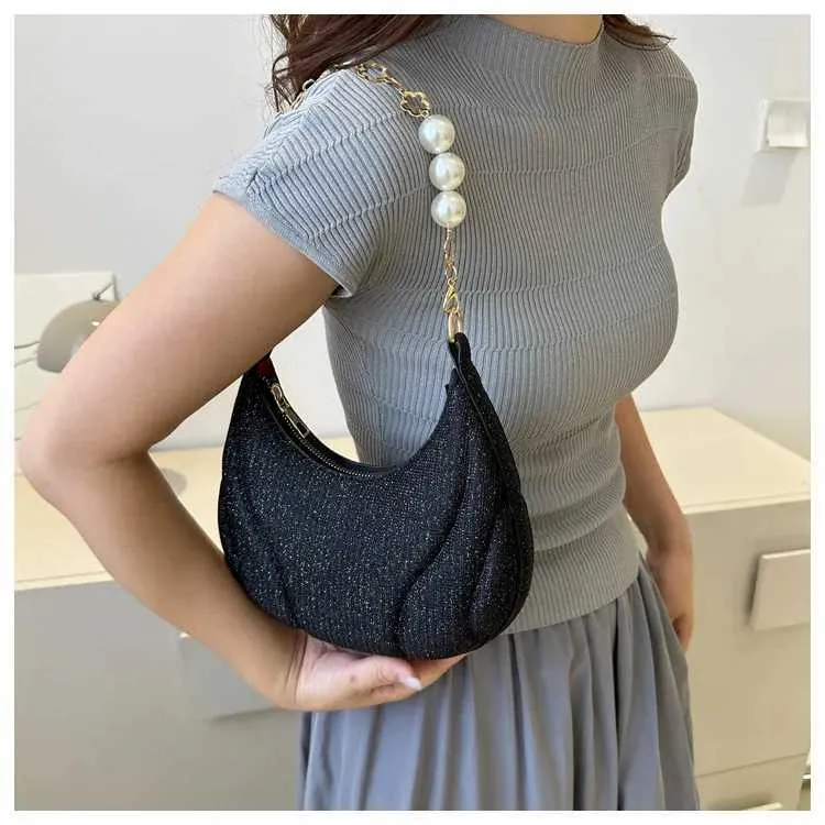Sac à bandoulière simple en cuir PU pour femme avec chaîne en perles pailletées de couleur unie Ba241214_voghion.com