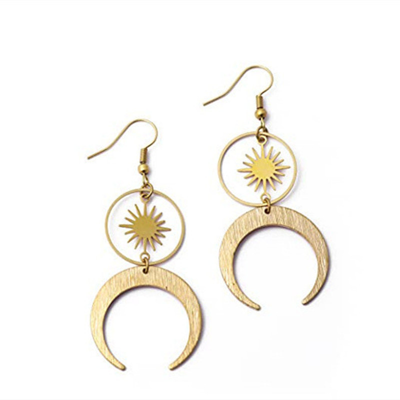 Sun flower Moon Sun Moon combination earrings simple style_voghion.com