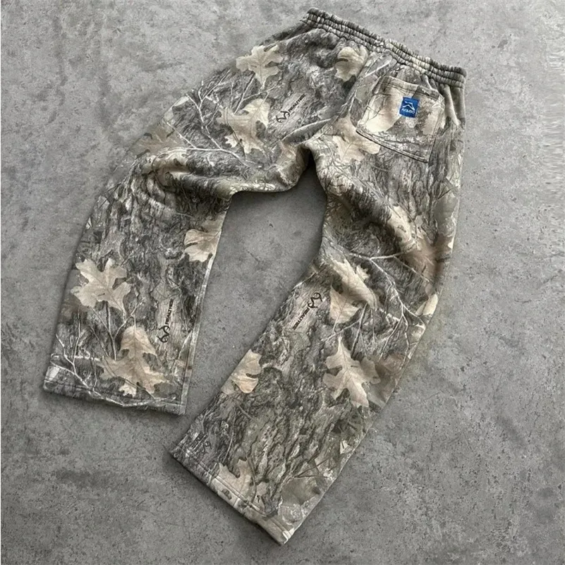 Y2K Streetwear MenCamouflage Padrão Impresso High Street Hip Hop Sweat Homens Oversized Unissex Casual Camo Calças Largas_voghion.com