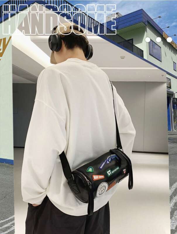 Petit sac à bandoulière personnalisé, jeune et tendance, petit sac à dos pour homme, sac à bandoulière cylindrique de niche pour homme_voghion.com