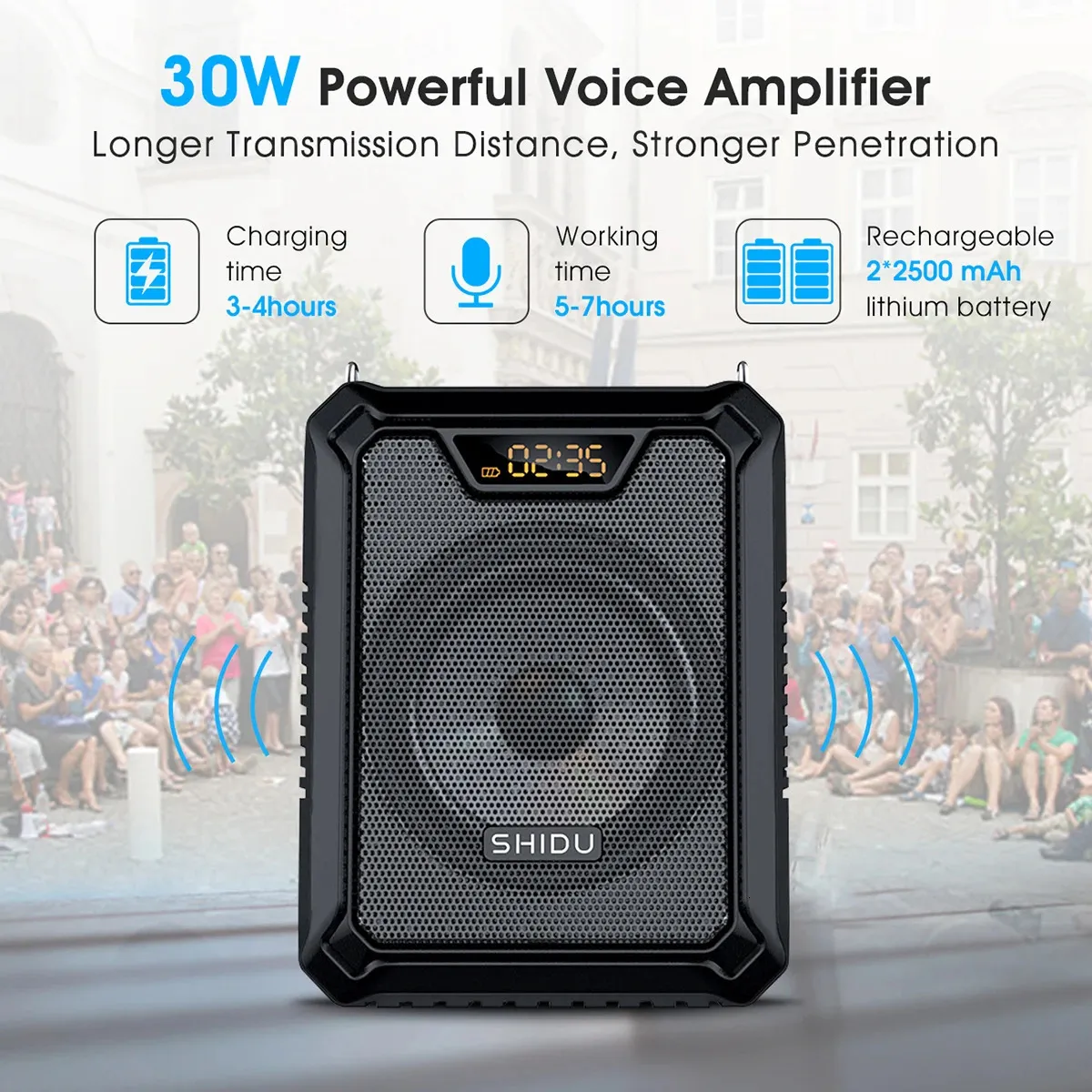 Microphones SHIDU 30W Waterproof Portable Audio Voice Amplifier Loudspeaker Bluetooth Speaker With Wired Mic For_voghion.com