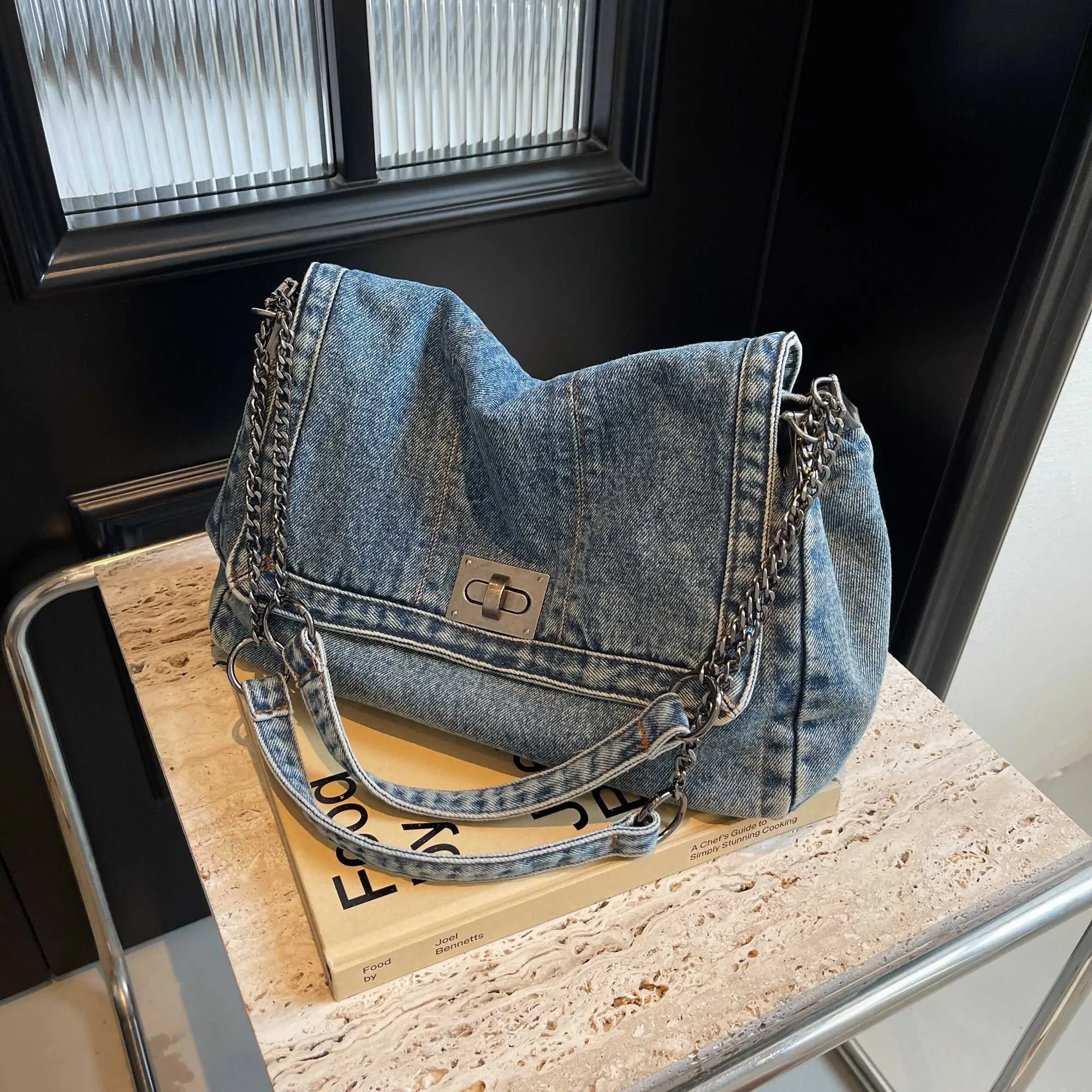 Ženska jeans torba za čez ramo, nova modna torba za čez ramo iz kavbojk, velika prostornina, za potovanje v šolo in na delo, crossbody, ba241216_voghion.com