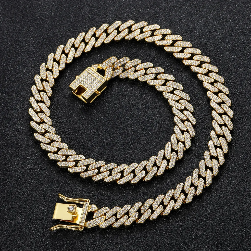 2022 Hiphop-kæder Høj kvalitet Vintage-smykker Hvidguldfyldt Mousserende Krystal 12 mm Cuba-vedhæng Halskæde til Kvinder_voghion.com